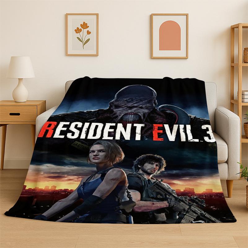 3D R-Resident Evil Leon Game Cartoon Flannel Blanket Soft Warm Throw Blanket for Bedroom Living Room Bed Travel Camping Picnic