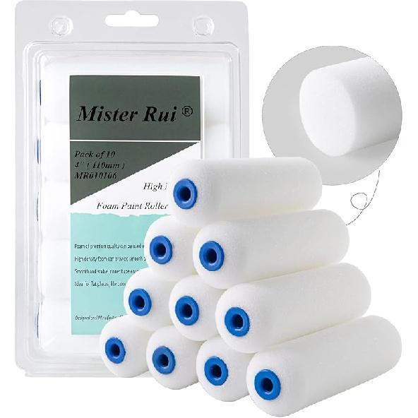 Mister Rui Foam Paint Roller, 4 Inch Paint Roller 8 Pack, Small Paint Roller, High Density Foam Paint Roller Tray and Liner Set, Sponge Rollers for