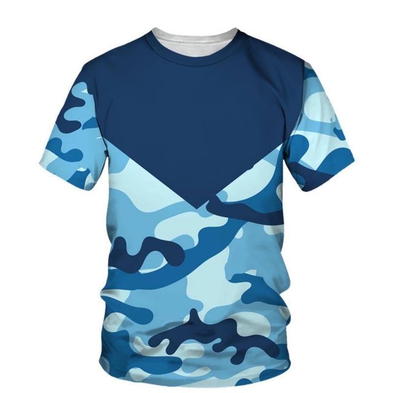 Summer Men's Short Sleeved T-shirt with Digital Printing Camouflage Round Neck Casual Short Sleeved 3D T-shirt