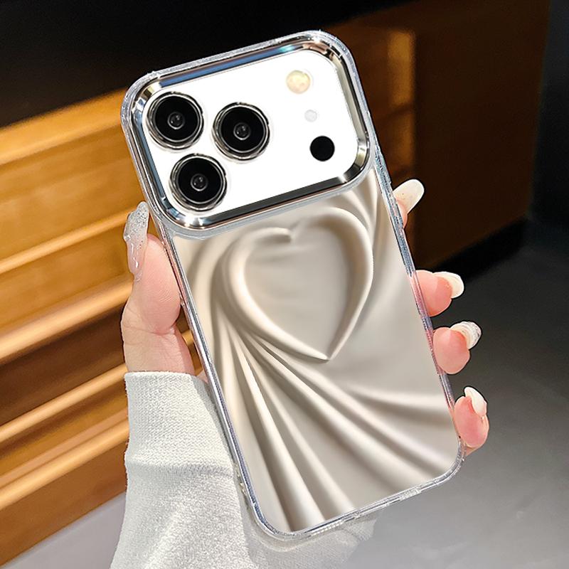 Silky Love Hearts Pattern Case For iPhone 17 Pro Max Plating Lens Frame Clear Soft Cover For iPhone 16 15 14 13 Pro Max 11 16E 17E
