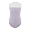 Girls Gymnastics Bodysuit Delicate Lace Collar Sheer Mesh Patchwork Design Sleeveless Leotard