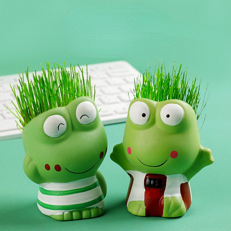 1pc Ceramic Flowerpot Mini Couple Frog Shaped Cartoon Cute Potted Plant Desktop Frog Plant Pot DIY Desk Decorate