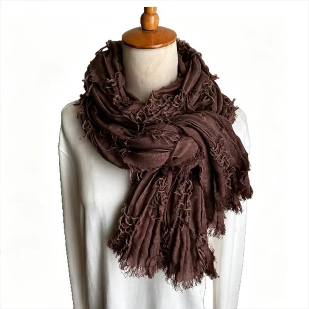 Solid Color Women Scarf Warm Neck Warmer Casual Cotton Linen Neckerchie  College