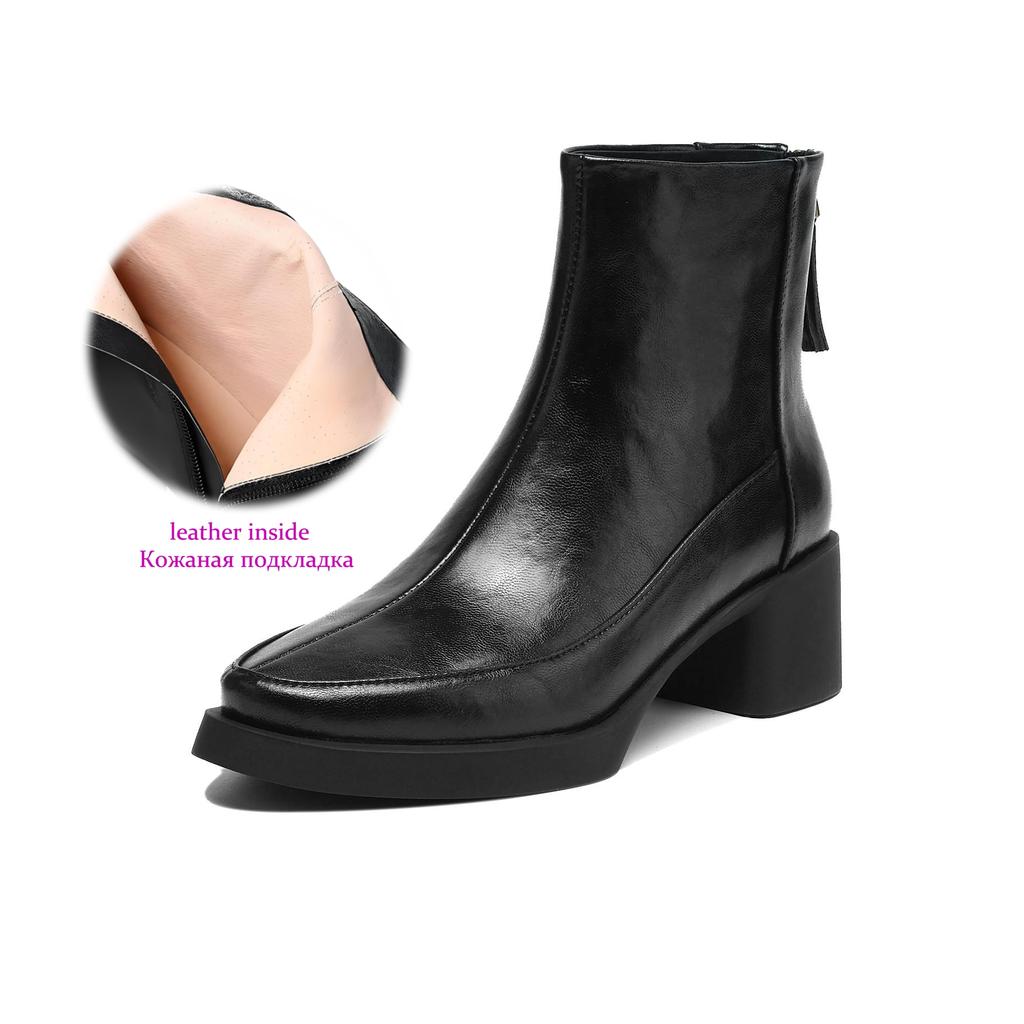 Krazing Pot Cow Skin Winter Round Toe Chunky Heels Motorcycle Boots Size 43 Zipper Women Platform Ankle Boots