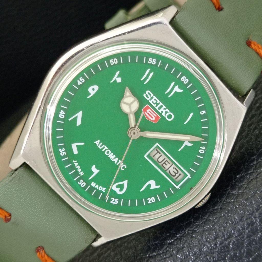 

SEIKO 5 AUTOMATIC 6349A VINTAGE JAPAN MENS ARABIC GREEN DIAL WATCH a701404-5 R206b-a701404