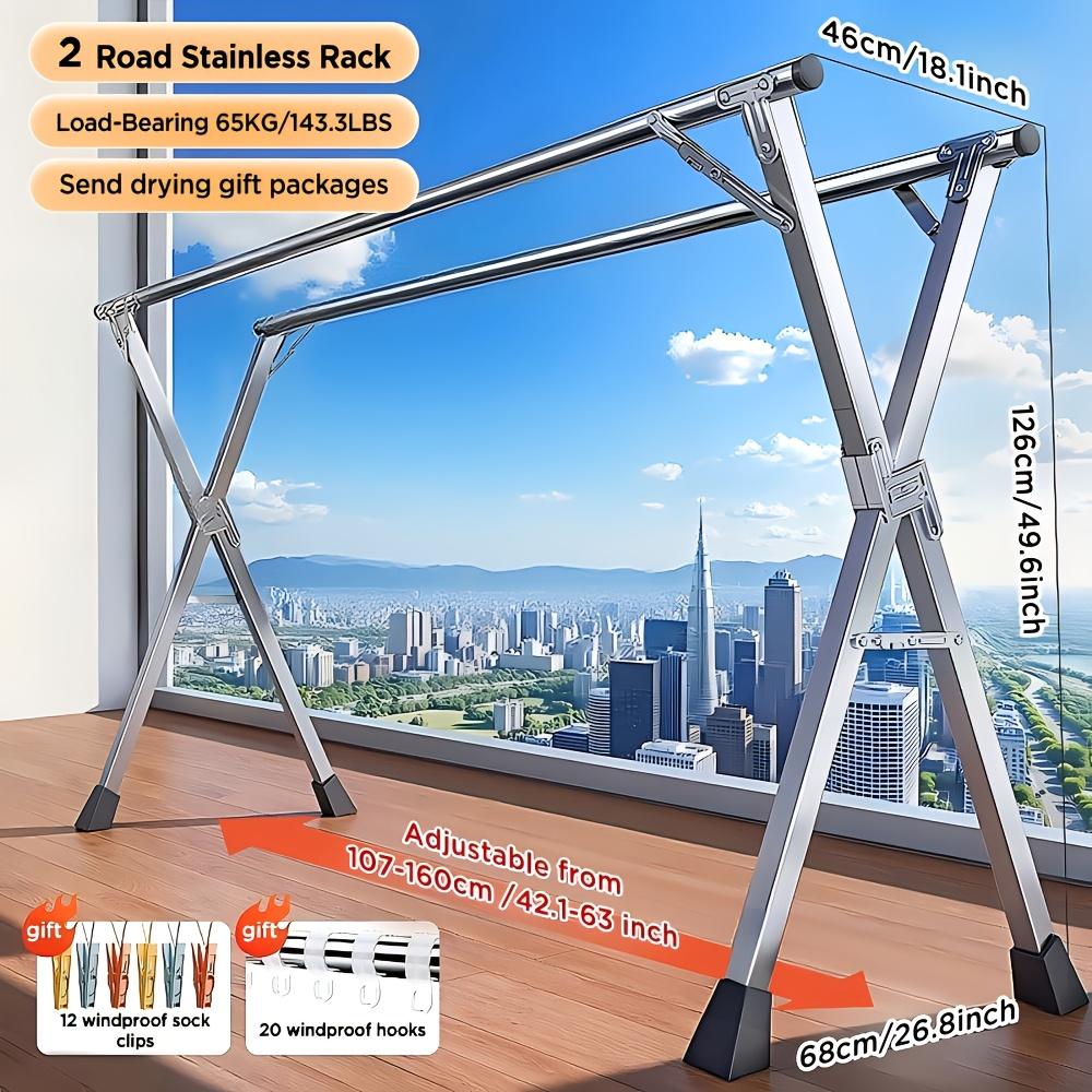 Stainless Steel Folding Retractable Clothes Drying Rack, 42.52-62.99 or 48.43-78.74 Inch, Indoor Outdoor Laundry Use