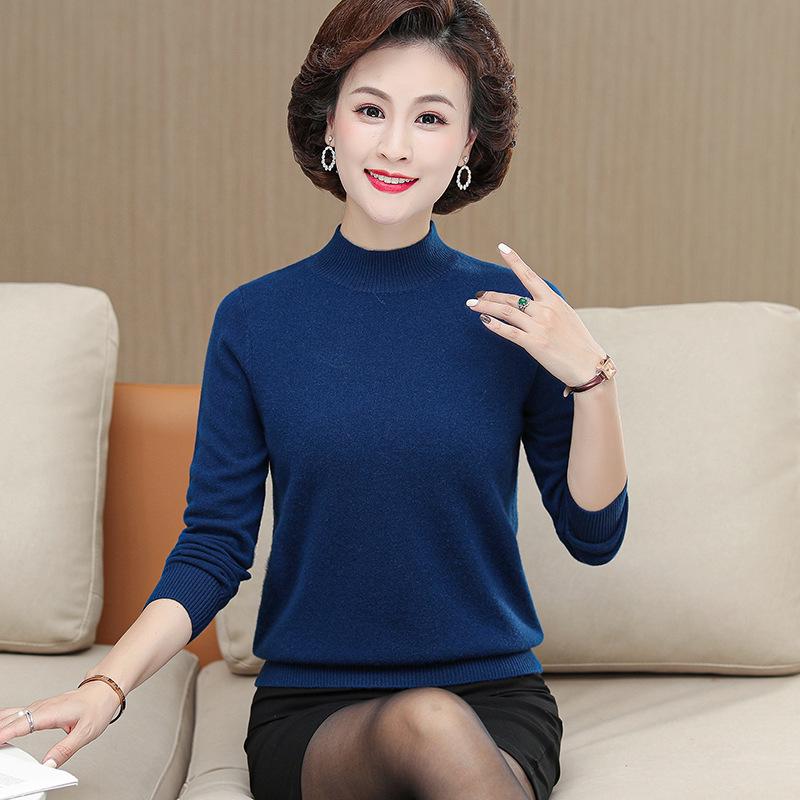Cashmere Wool Half-High Collar Base Layer for Women, Plus Size & Warm, Ideal for Middle-Aged & Elderly Moms