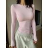 Women's Waist-Hugging Pink Slim Fit Long Sleeve Base Shirt - Early Autumn Bodycon Top