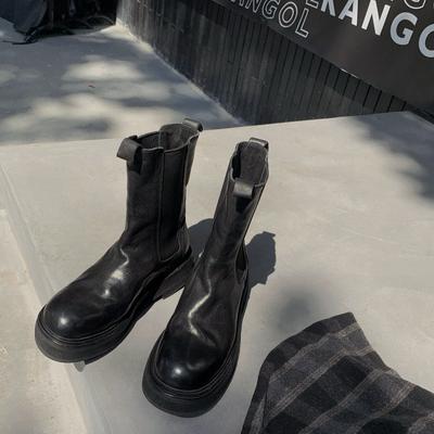 Cowhide Version~ The Same Martin Boots Women'S Shrinkage Horse Leather Thick-Soled Medium Tube Cigarette Tube Chelsea Short Boots