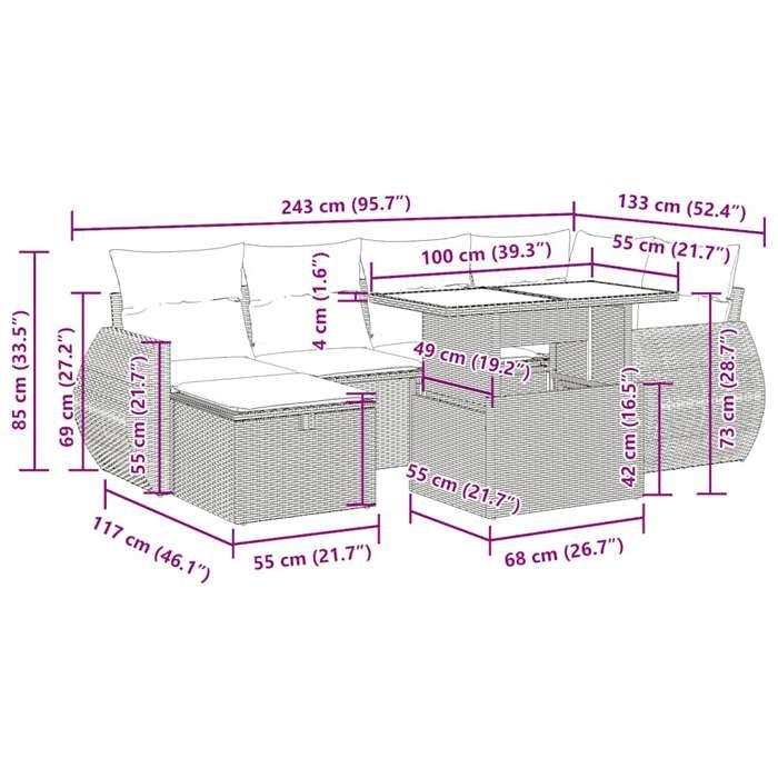 VidaXL Salon de jardin avec coussins 7 pcs marron résine tressée, ensemble de canapés d'extérieur, salon de jardin 3327904