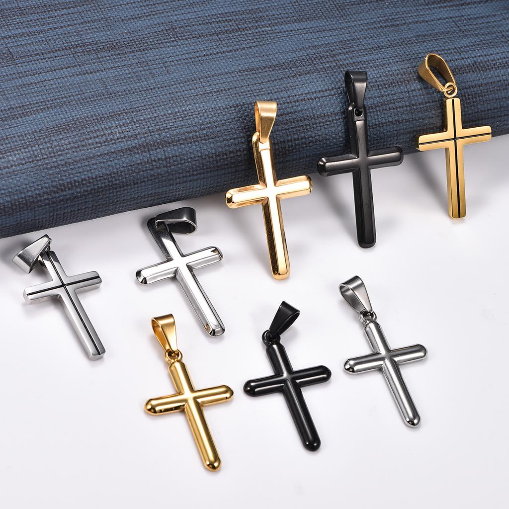 Classic Stainless Steel Cross Pendant Necklace for Women Men Basic Religious Faith Prayer Charms Chain Amulet Metal Jewelry Gift