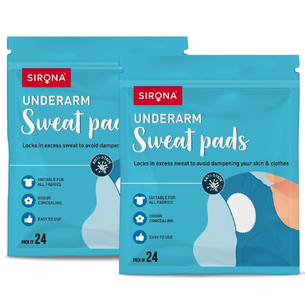 Sirona Disposable Underarm Sweat Pads for Men and Women - 24 Pads (Pack of 2) | Peel-off | Prevents Stains, Absorbs Sweat & Unpleasant Odour