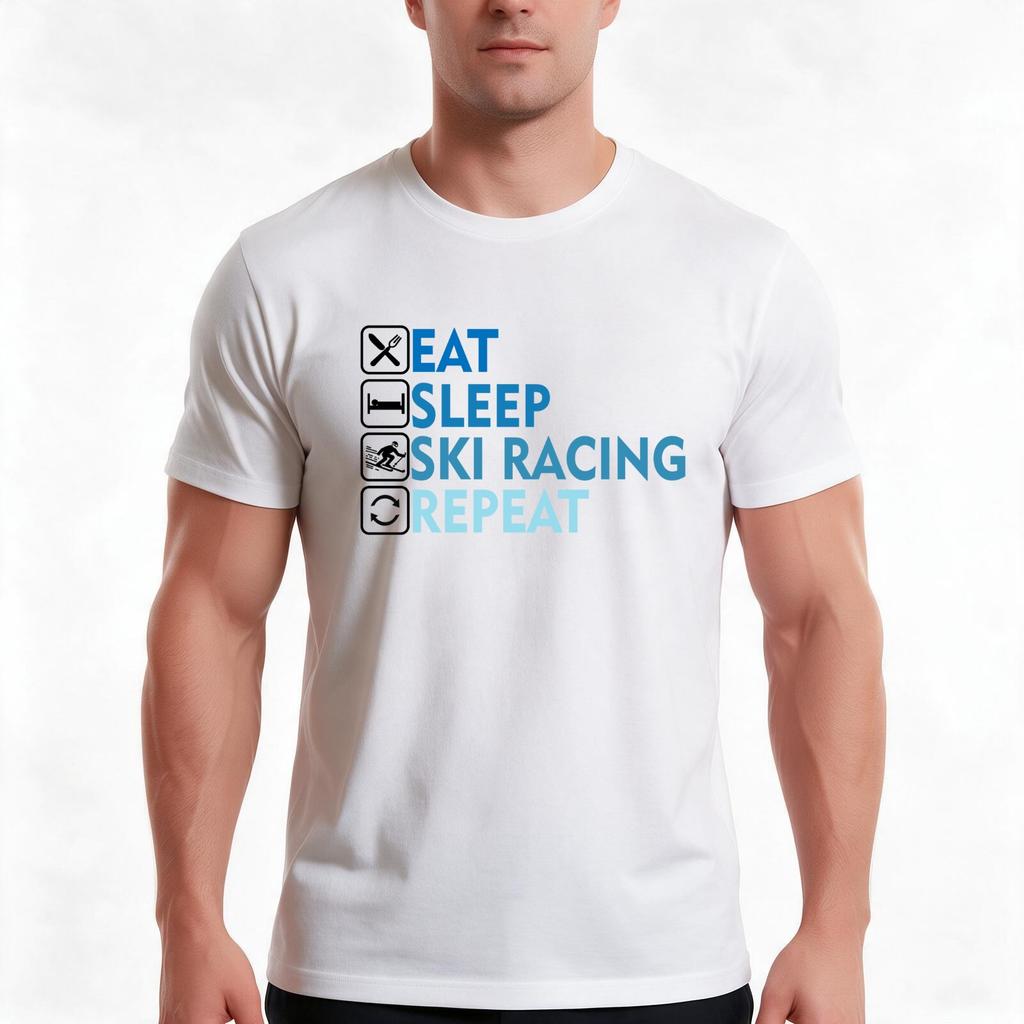 Eat Sleep Ski Racing Repeat Tshirt Summer Casual Cotton Tee Oversized Streetwear Tops Vintage Graphic Print 100 Cotton