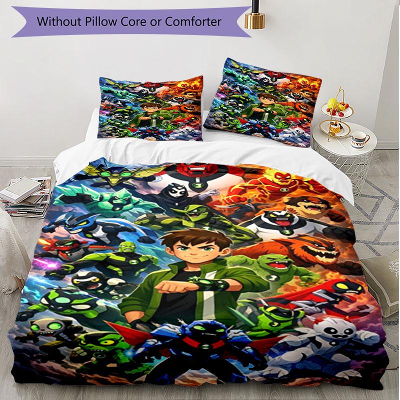 3pcs Duvet Cover Set (1*Duvet Cover + 2*Pillowcase, Without Core), Ben 10 Cartoon Print Soft All‑Season Bedding Set, Home Bedroom Decor Gift