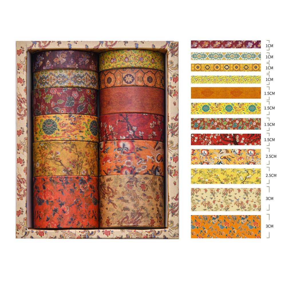12 Rolls Vintage Landscape Washi Tape Box Set Journaling Decorative Paper Tape DIY Crafts Scenery Stationery Scrapbooking Supply