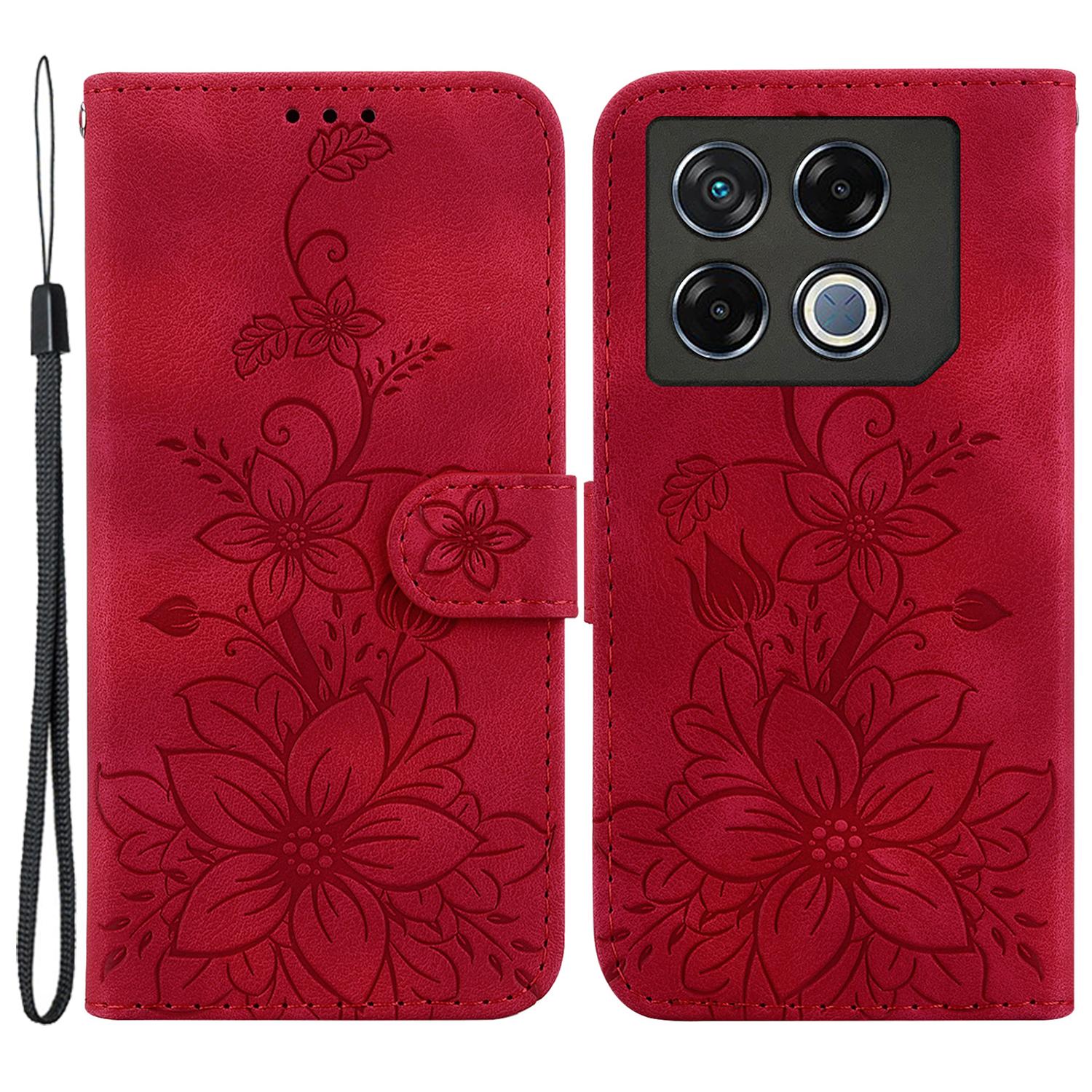 

For Infinix GT 20 Pro 5G Case Lily Pattern Leather Flip Wallet Phone Cover Red