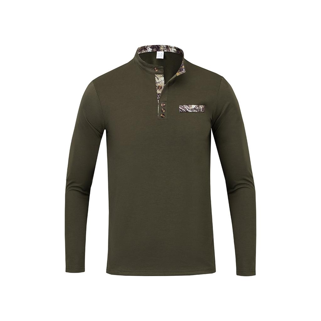 Pánská jarní a podzimní pánská košile se stojáčkem, ležérní sportovní košile s dlouhým rukávem Henley