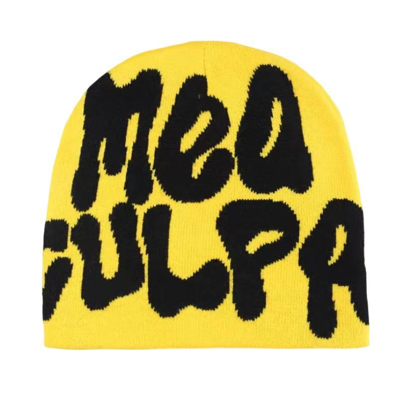 Mea Culpa Trendy Letter Print Beanies Knit  Hat Streetwear Cap Outfit Women Girl