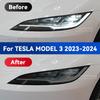 For TESLA Model 3 2023 2024 Car Headlight Smoked Black TPU Protective Film Front Light Tint Change Color Sticker Accessories