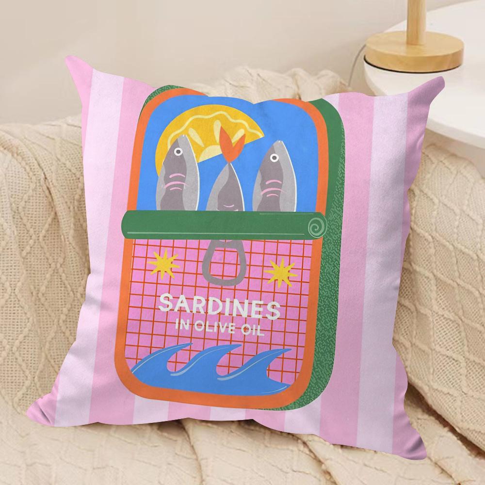CoastalCharm Sardine Can Cushion Cover Soft Plush Fabric DoubleSided Printed Sofa Cushion Cover for All Seasons Home Decor Gift
