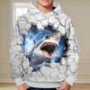 Boys 3D Shark Hoodie Pullover Long Sleeve 3D Print Spring Fall Fashion Streetwear Cool Kids 3-12 Years Hooded Outdoor Casual Daily Regular Fit