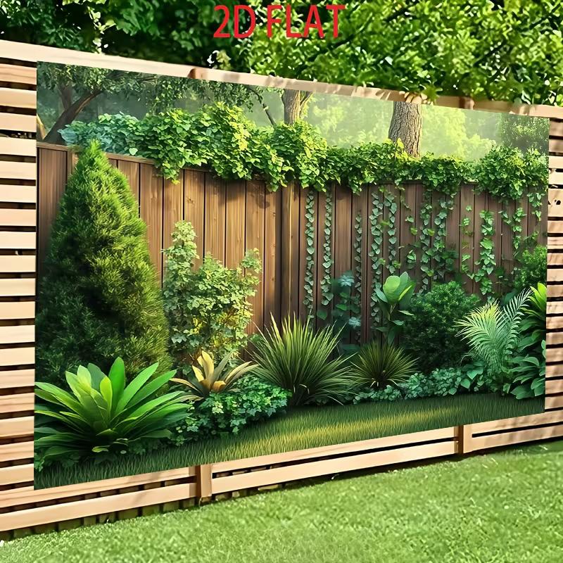 Tapiz Realista de Valla de Jardín, Fondo con Estampado 3D de Hiedra Verde y Plantas Tropicales para Patio y Balcón