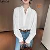 Women Casual Lapel Neck Crochet Lace Splice Long Sleeve Blouse Shirts