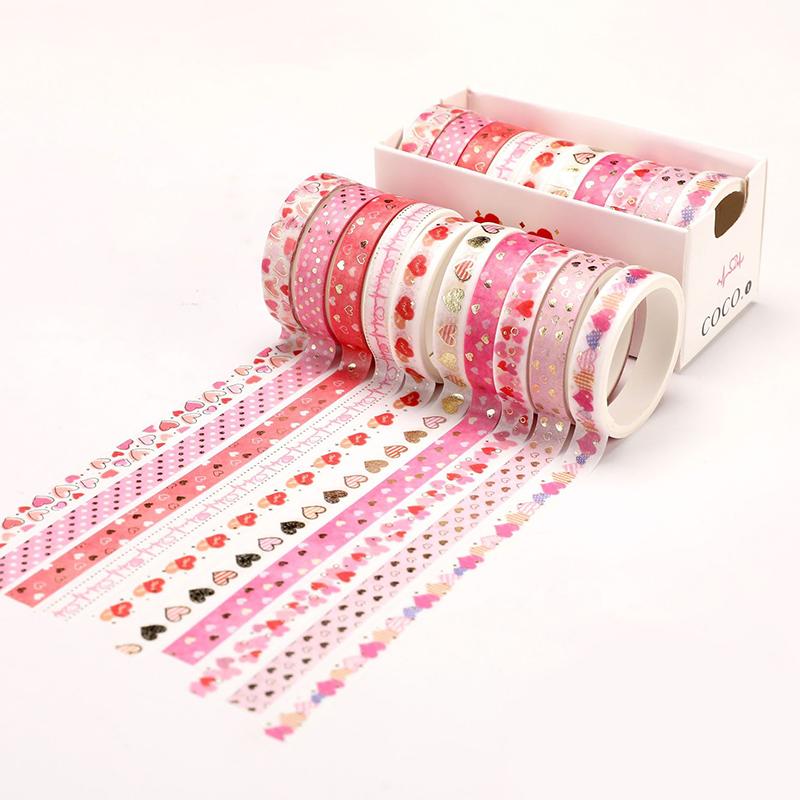 4/8roll Washi Tape Pink Heart for DIY Scrapbooking Diaries Planners Cute Stationery Gifts Teaching Incentive Supplies TMZ