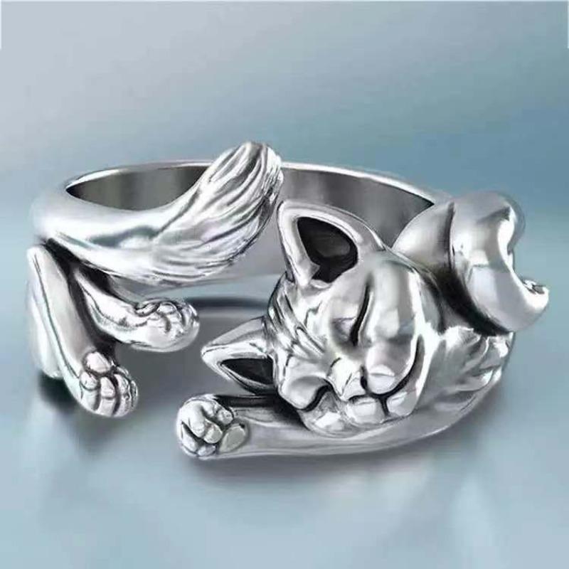 

Kitten Rabbit Ear Opening Adjustable Ring Animal Series Ring Fashion Personality Old Jewelry Adjustable opening