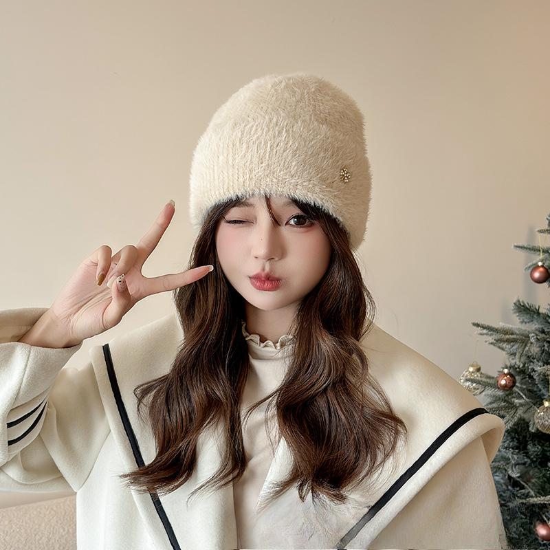 Autumn and Winter Hats for Women Plush New Korean Knitted Hats Versatile Warm Ear Protection Thickened Fashionable Wool Hats
