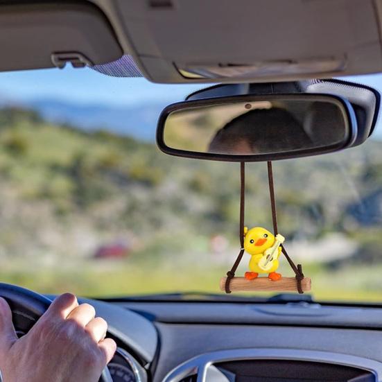 Swing Duck Pendant Car Rearview Mirror Ornament Cute Animated Car Interior Decor Plastic Bag Charm Keychain