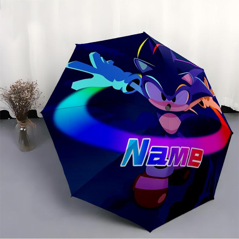 1pc Sonic Speed Custom Name Automatic Folding Umbrella - Compact 8-Rib Design, Durable Plastic & Iron, Daily Use 021