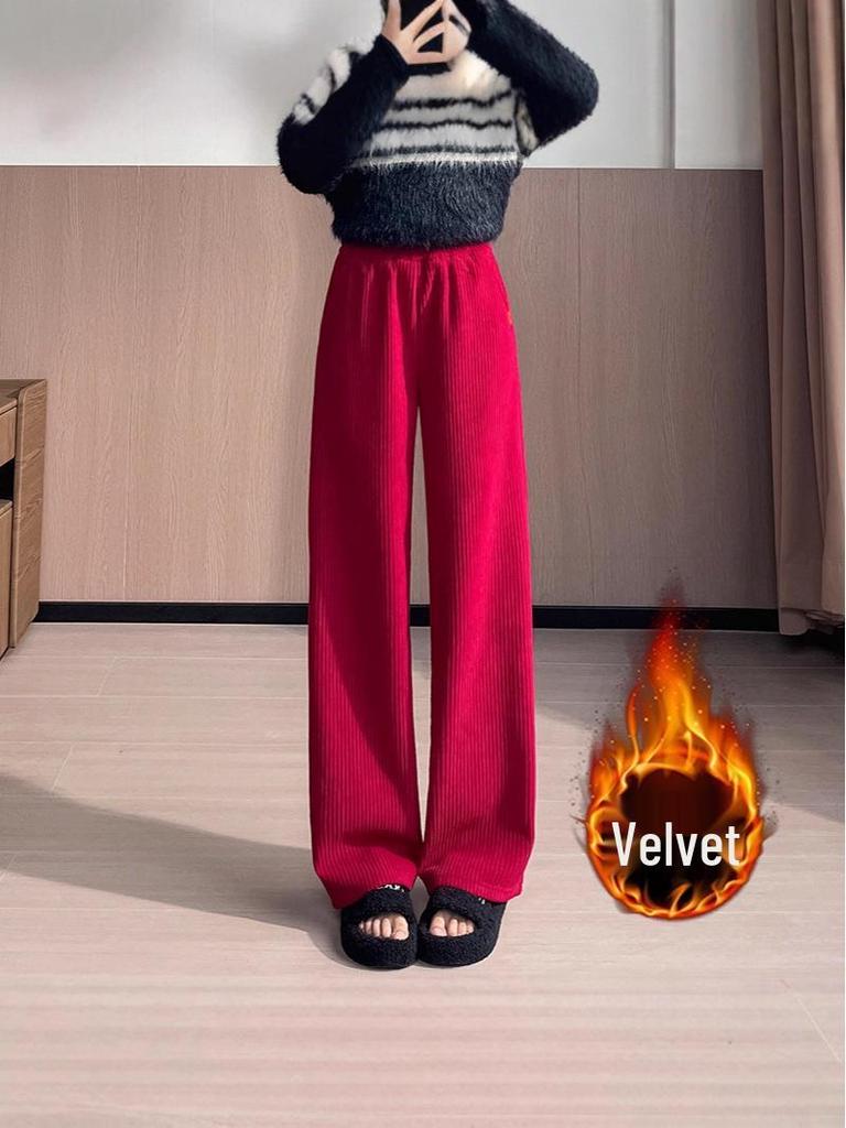 Women's High-Waist Fleece-Lined Wide-Leg Slimming Pants - Autumn/Winter 2025 Style
