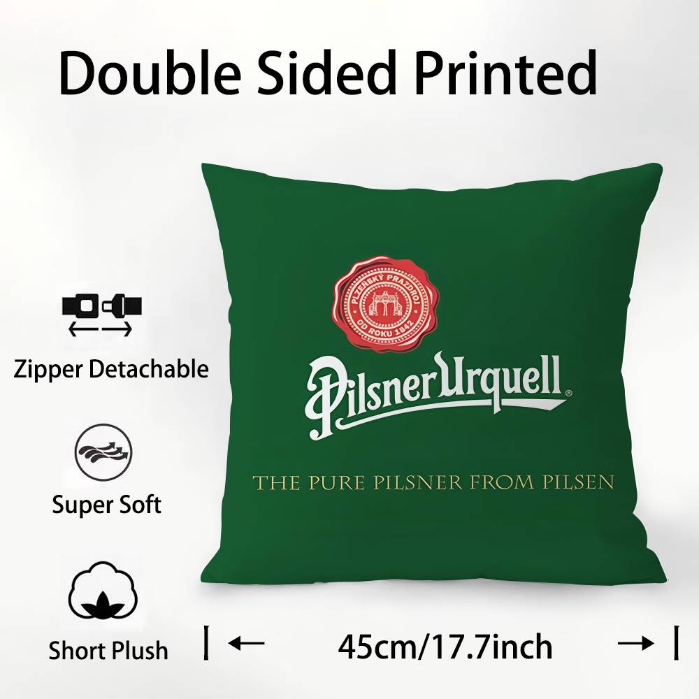 

Beer P-Pilsner U-Urquell Pillow Case Square Double‑Sided Print Cushion Case For Sofa Home Bedchamber Decor Gift 12x12Inch