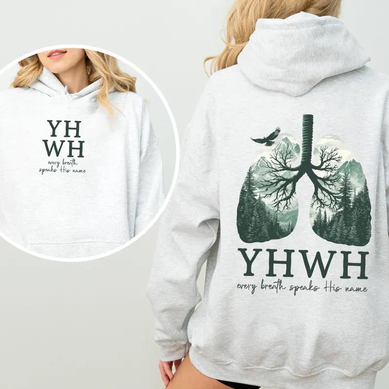 YHWH Graphic Printed Hoodies Women Clothing 2025 Fall Winter Long Sleeves Sweatshirts Oversized Casual Fleece Hooded Pullover