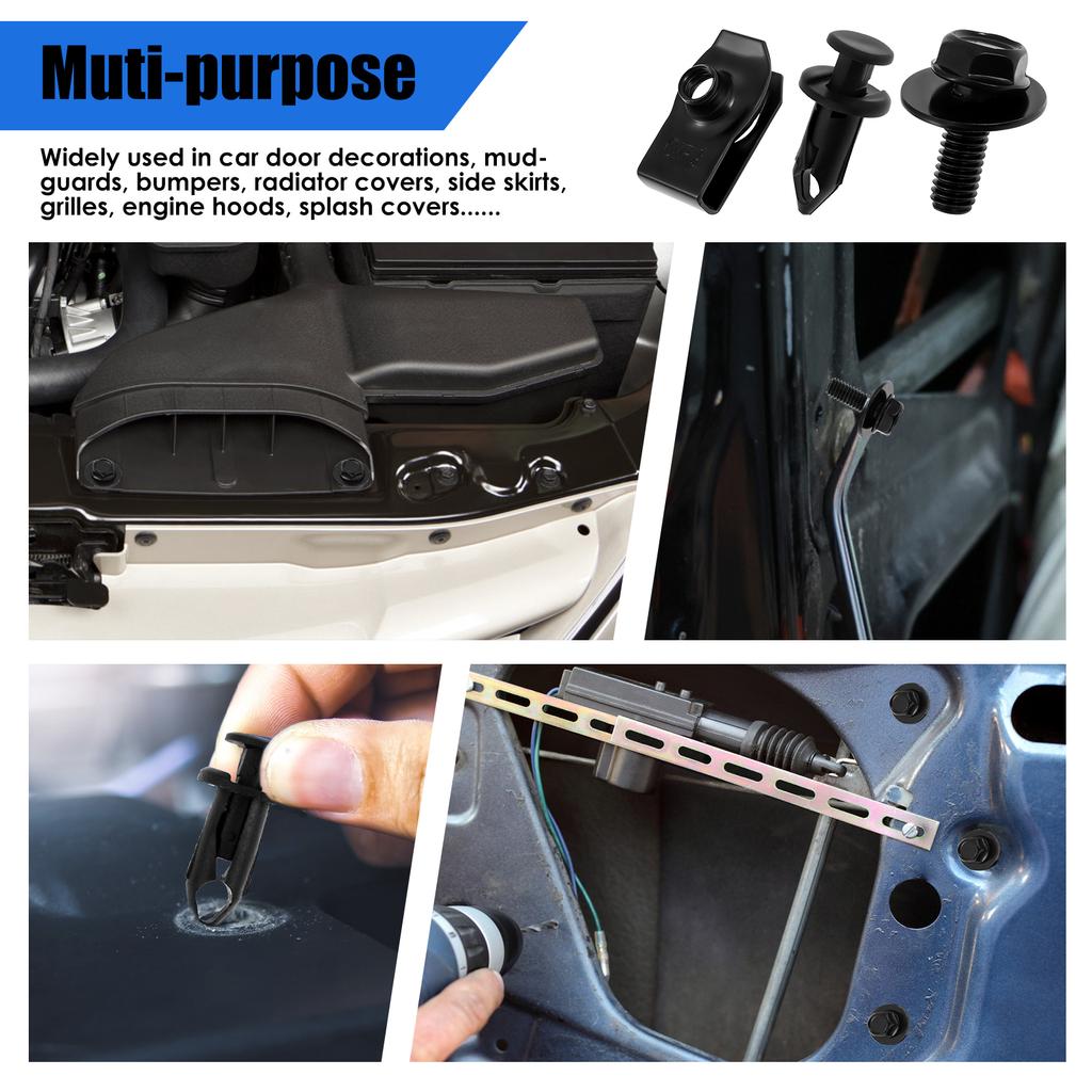 60pcs Body Fasteners Car Screws and Bolts Car Clips Plastic Rivet Fasteners Universal U-Nuts for Fender Engine Cover/Splash Shie