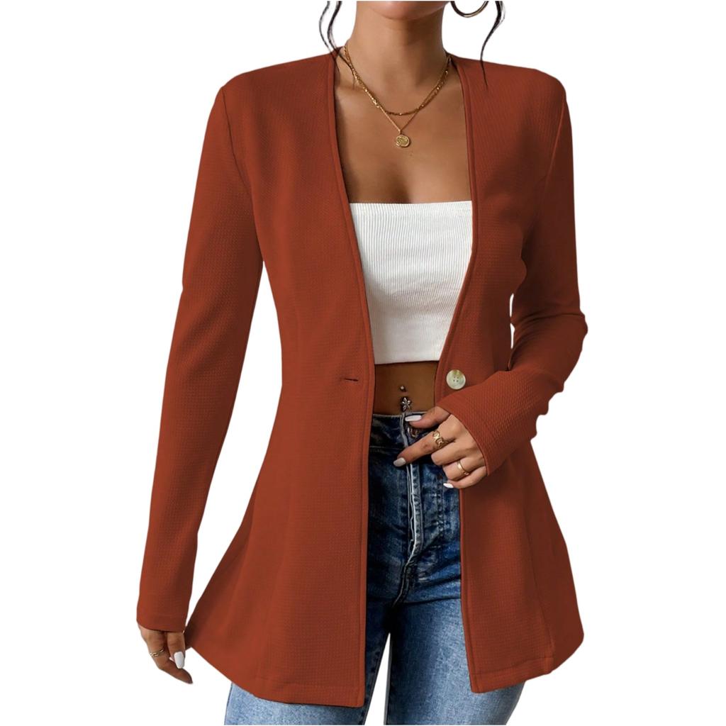 Women's Fashion Casual V-neck Single-button Solid Color Long-sleeved Suit Jacket