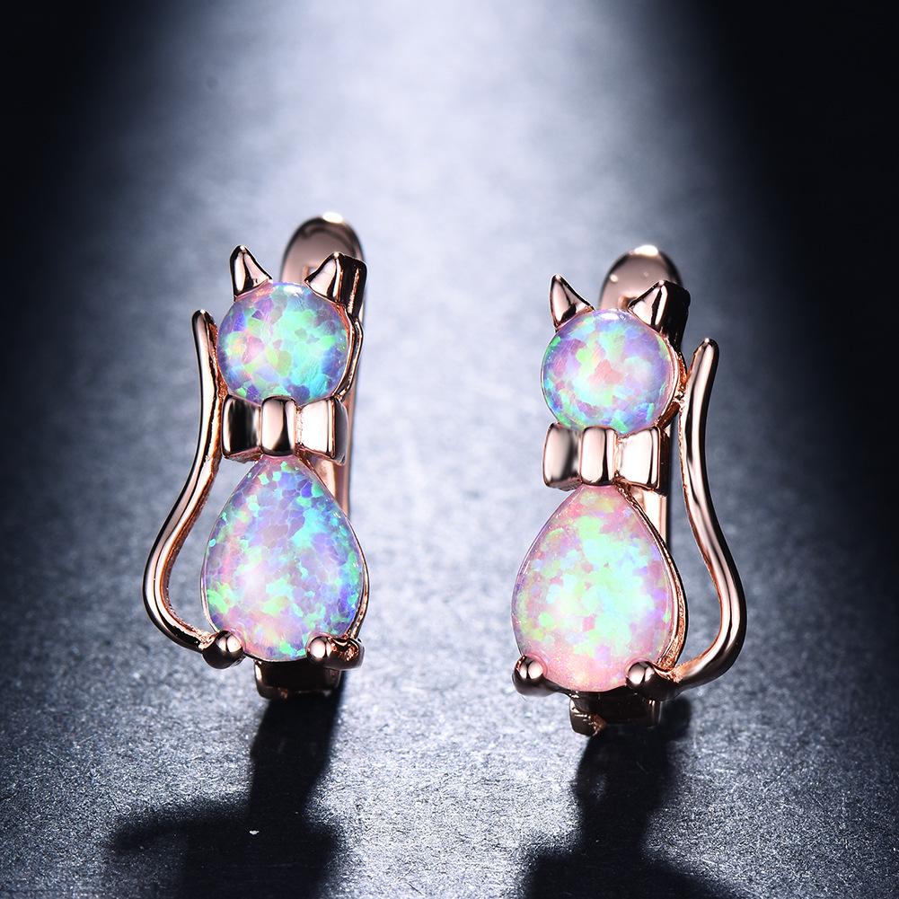 Japanese Korean Mini Creative Earrings Blue Cat Ear Buckle Small Cartoon Fashion