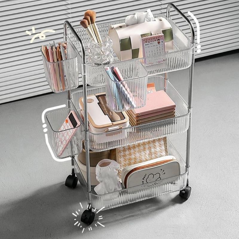 Multi Layer Clear Rolling Cosmetic Organizers Mobile Storage Cart For Bedroom Bathroom Makeup Essential