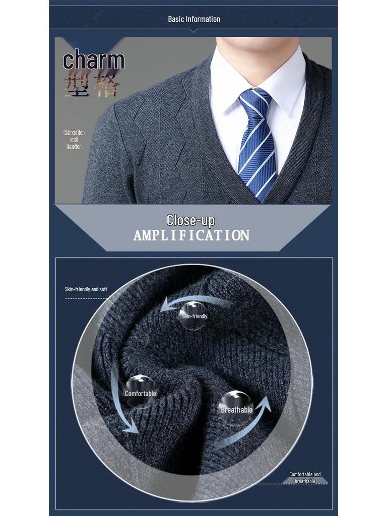 Brandneuer Herren Winter Kaschmir Cardigan: Mid-Age Dad Stil, Dicker Business Wollpullovermantel