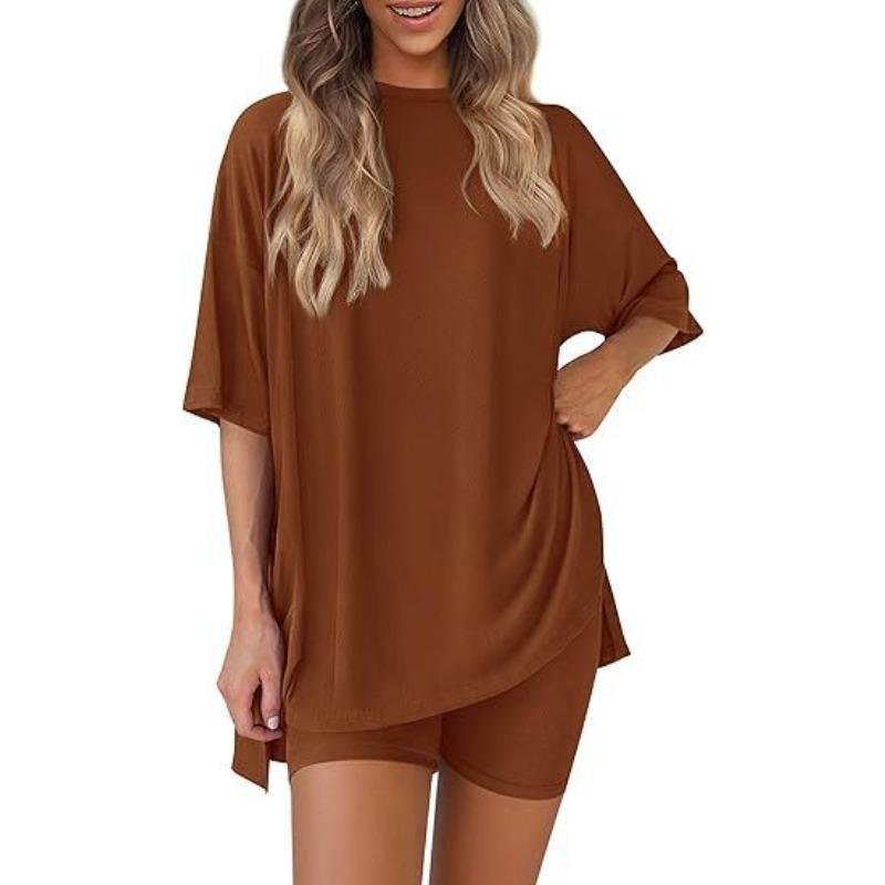 Women's Casual Sports Two-piece Set, Loose And Fashionable Printed Top, Short Sleeved Shorts Set
