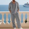 Men's Light Grey Linen Blend Hooded 2 Piece Summer Casual Set