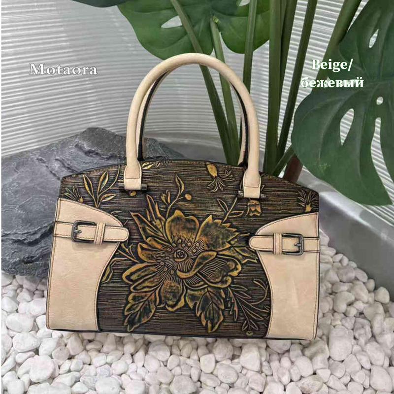 2025 New Chinese Style Floral Print Leather Handbag Women Vintage Crossbody Shoulder Purse Mother s Day Gift бежевый