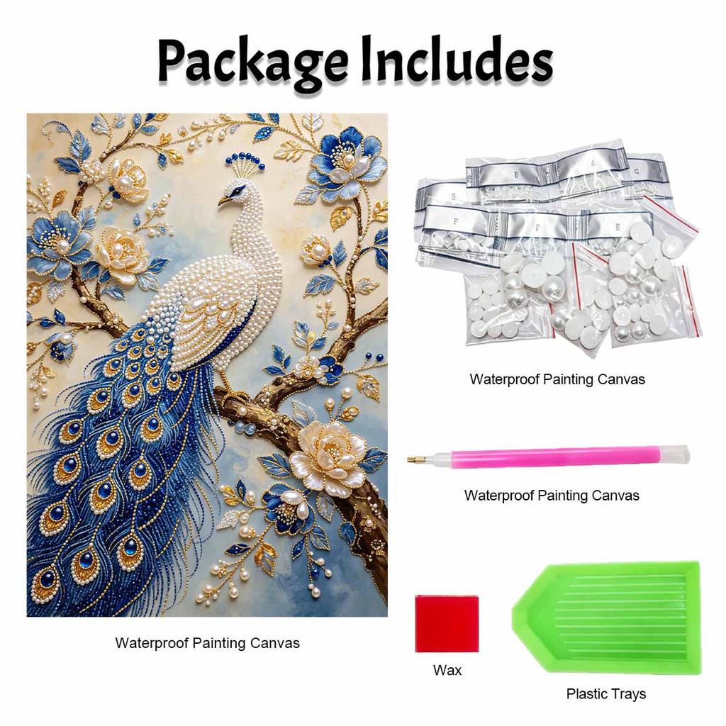 Peacock Pearl Kit 5D DIY Round Rhinestone Art for Adults Relaxing Handmade Wall Decor National Day Gift Frameless