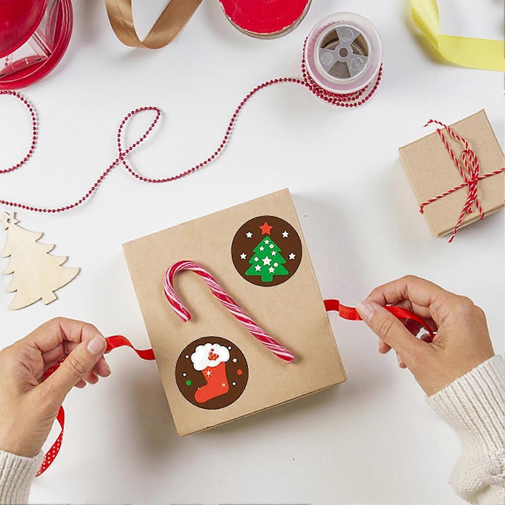 500 Stück Frohe Weihnachten Aufkleber, Rollen mit runden Weihnachtsetiketten, Klebende Weihnachtsdekorationen, Umschlag Siegel Aufkleber, geeignet