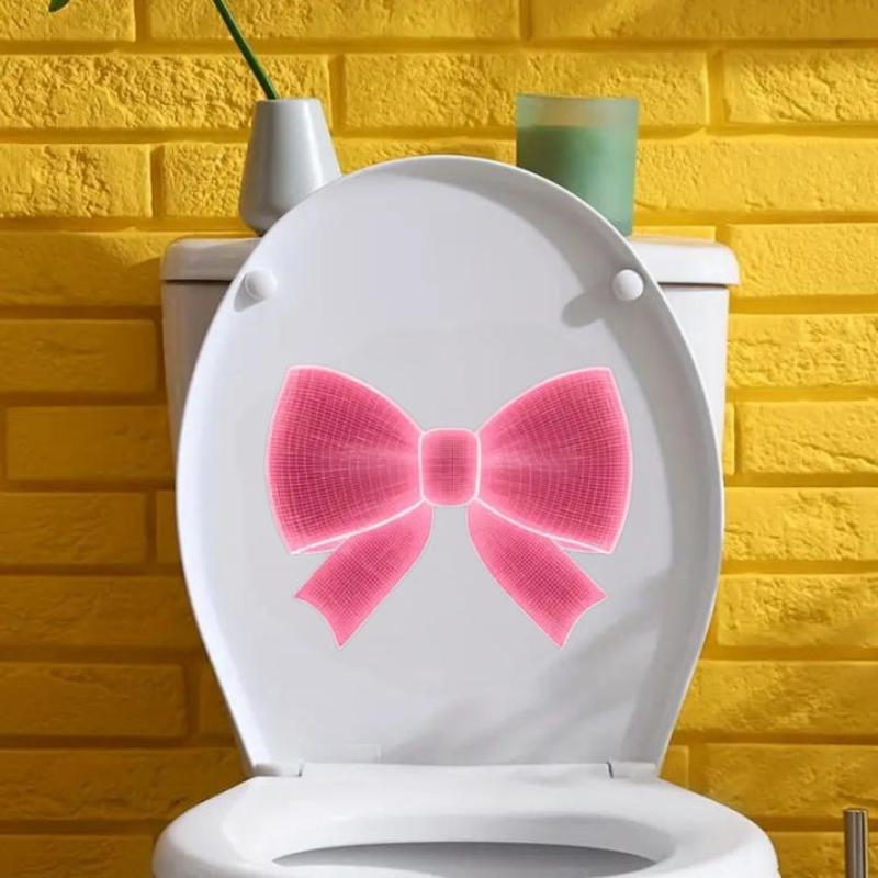 

Светящиеся в темноте наклейки для украшения туалета, светящаяся наклейка на крышку унитаза, дизайн с розовым бантом, ПВХ украшение для стены крышки унитаза 1pc