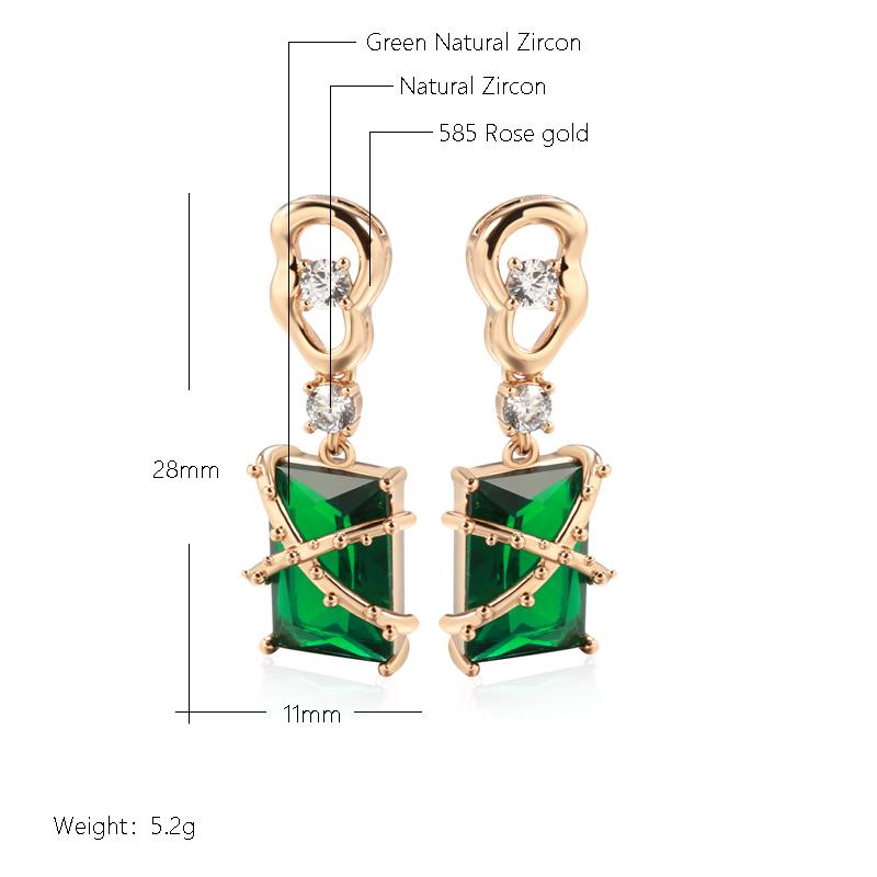 Luxury Square Green Natural Zircon Drop Earrings For Women  Rose Gold White Stone Daily Easy Matching Fine Jewelry Gift