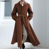 INCERUN Winter Autumn Men Long Sleeve Long Coat Belt Waist Casual Woolen Overcoat