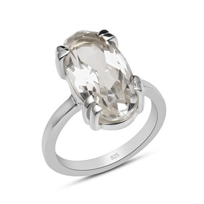 Oval Shape White Topaz Solid 925 Sterling Silver Prong Set Ring For Women & Girls Size 5 To 12