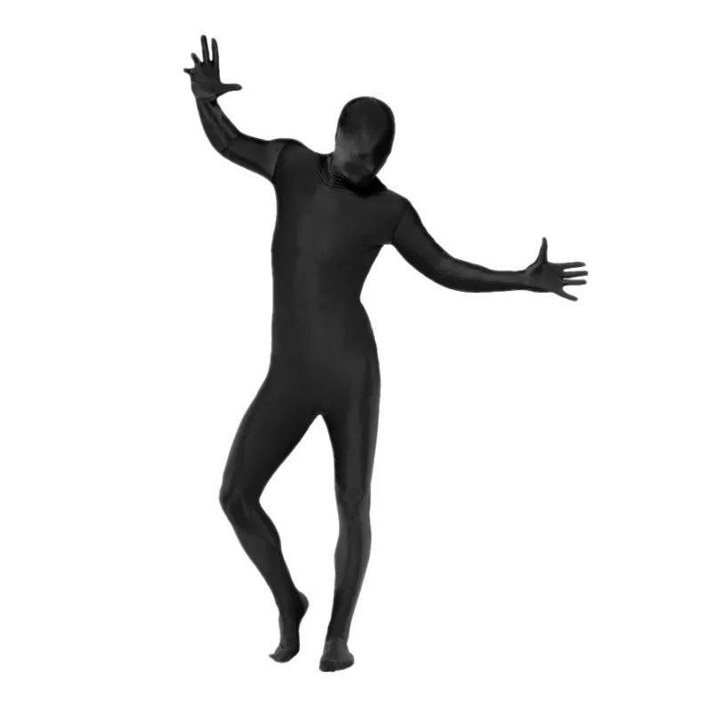 Erwachsene Kind Ganzkörper Kapuzenstrumpfhose Hohe Dehnbarkeit Grün Bühnenauftritt Reißverschluss Kostüm Halloween Unsichtbarer Mann Verkleidungskostüm